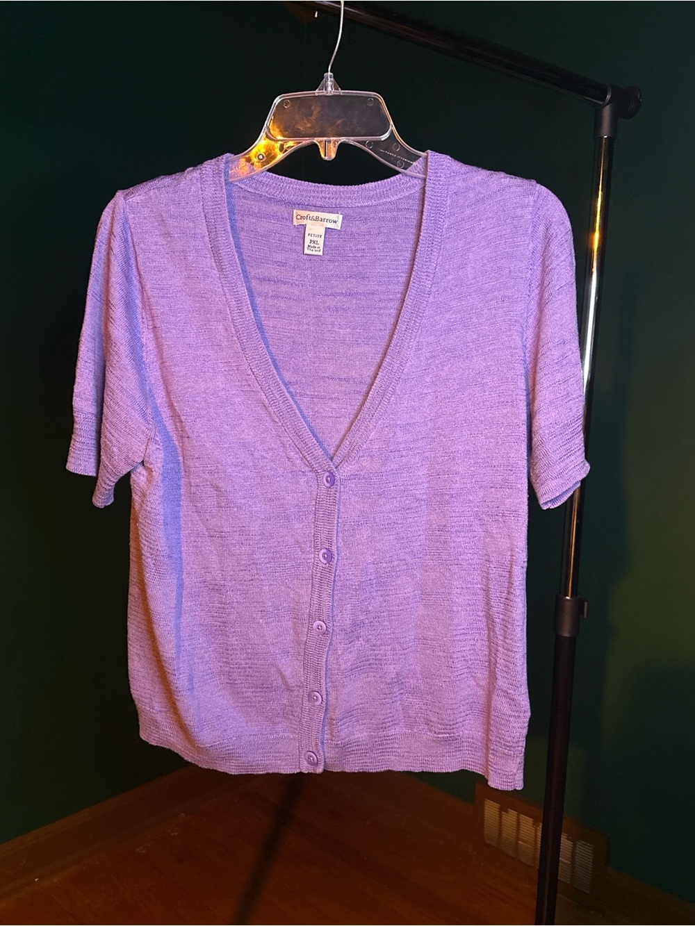 croft & barrow Lavender Short Sleeve V-Neck Button Cardigan